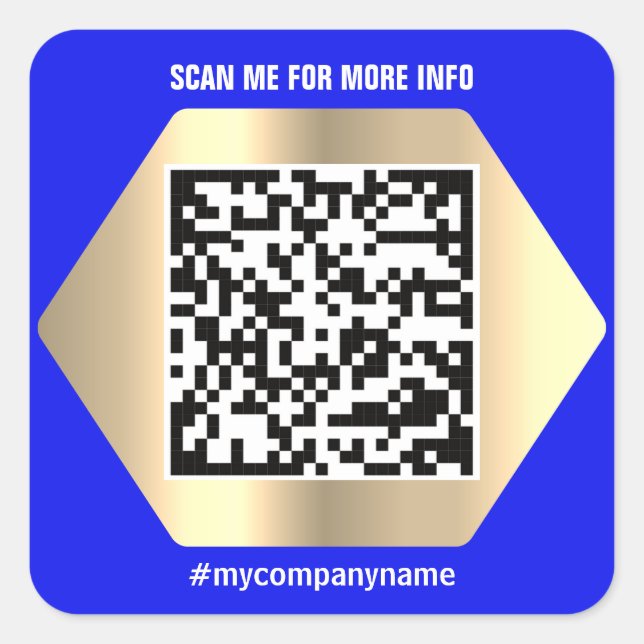 Sticker Carré Logo personnalisé QR Code Scan Me Name Gold Blue M (Devant)