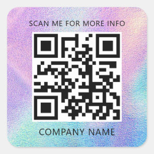 Sticker Carré Logo personnalisé QR Code Scan Me Nom Holographic 