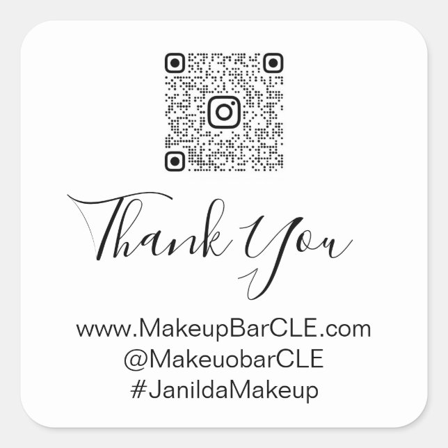 Sticker Carré Logo personnalisé QR Nom du code Merci Shopping Bl (Devant)