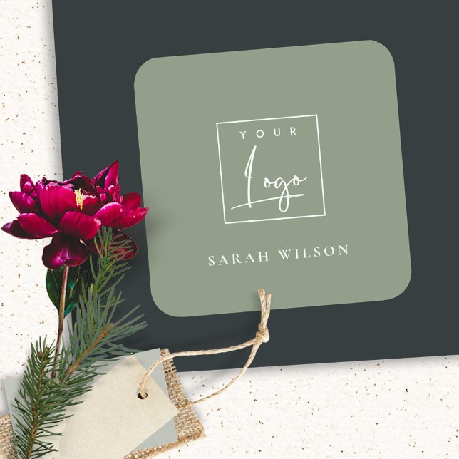 Sticker Carré Logo promotionnel personnalisé de Saga Vert simple (Créateur téléchargé)