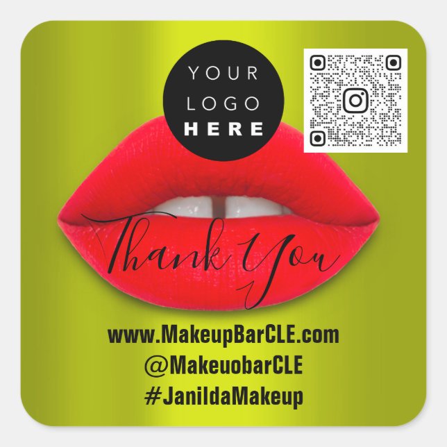 Sticker Carré Logo QR Code Nom Merci Shopping Red Lips Green (Devant)