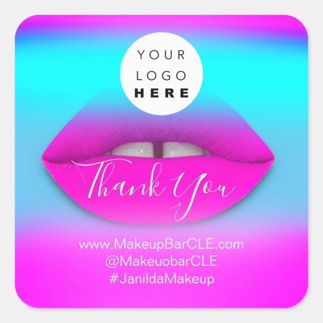 Sticker Carré Logo QR Code Nom Merci Shopping Rose Lips Ombre (Devant)