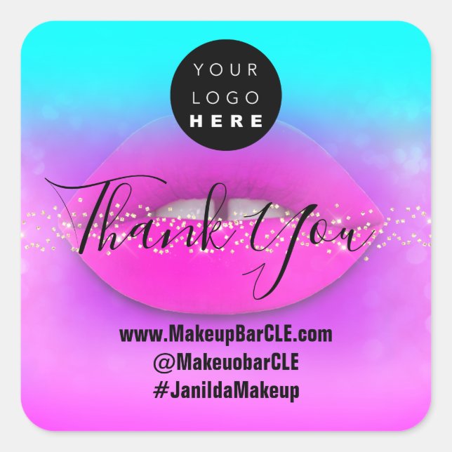 Sticker Carré Logo QR Code Nom Remerciements Shopping Lips Lipst (Devant)