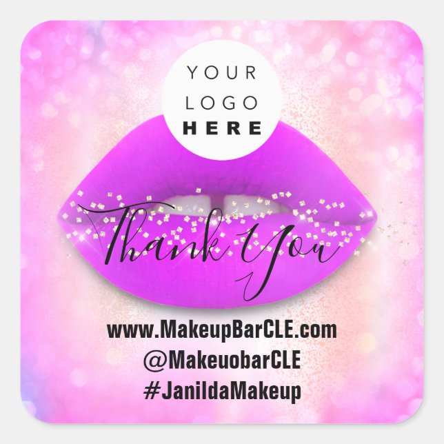 Sticker Carré Logo QR Code Nom Remerciements Shopping Rose Lips  (Devant)
