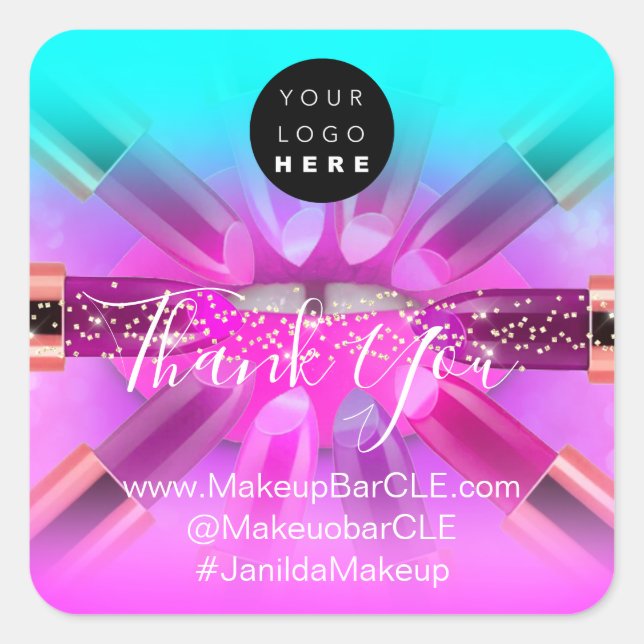 Sticker Carré Logo QR Code Nom Remerciements Shopping Rose Lips  (Devant)