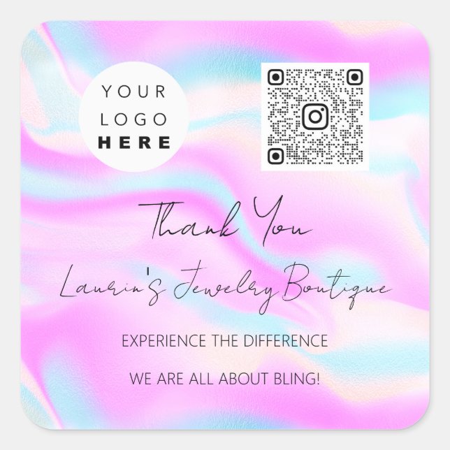 Sticker Carré Logo QrCode Boutique en ligne Holographique rose b (Devant)