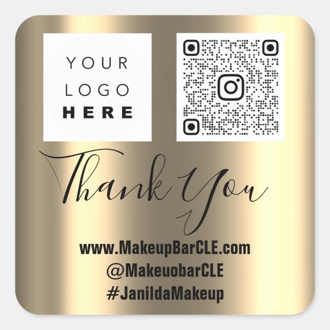 Sticker Carré Logo QRCode Nom Remerciements Shopping Faux Gold S (Devant)