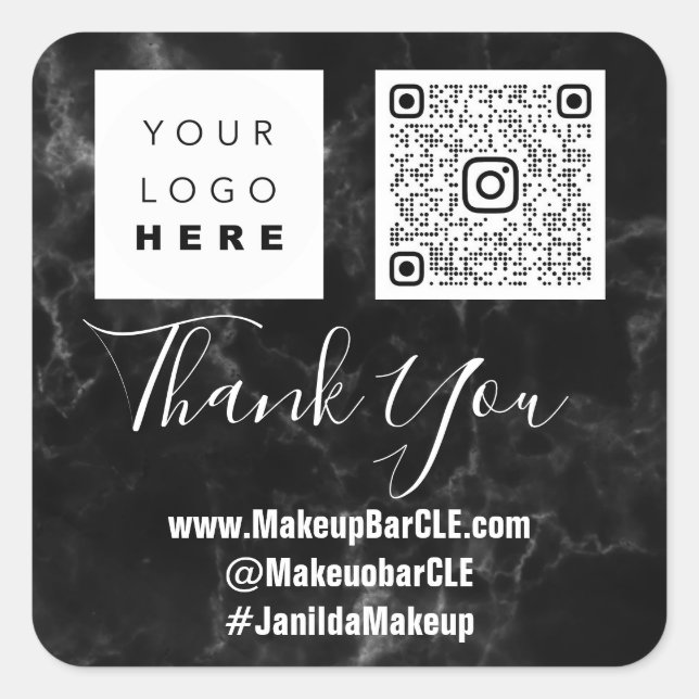 Sticker Carré Logo QRCode Nom Remerciements Shopping Faux Marbre (Devant)