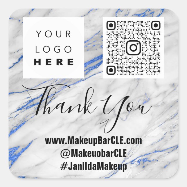 Sticker Carré Logo QRCode Nom Remerciements Shopping Marbre gris (Devant)