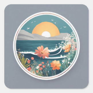 Sticker Carré logo rond 16k, texte MONTABEACH, minimaliste, avec