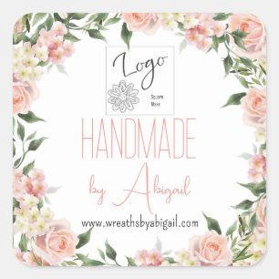 Sticker Carré Logo Rose Floral Artisanat artisanal Promo d'entre