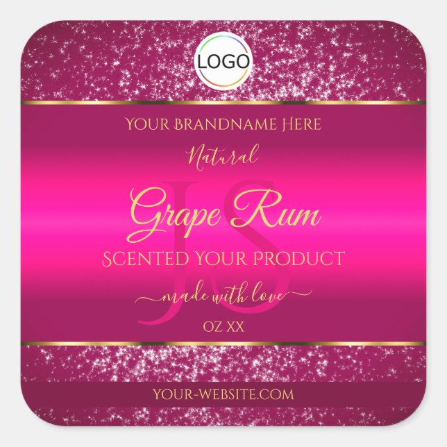 Sticker Carré Logo rose or et initiales Parties scintillant Étiq (Devant)