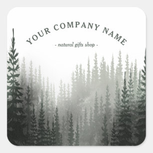 Sticker Carré Logo Rustique Watercolor Pine Forest Personnalisé