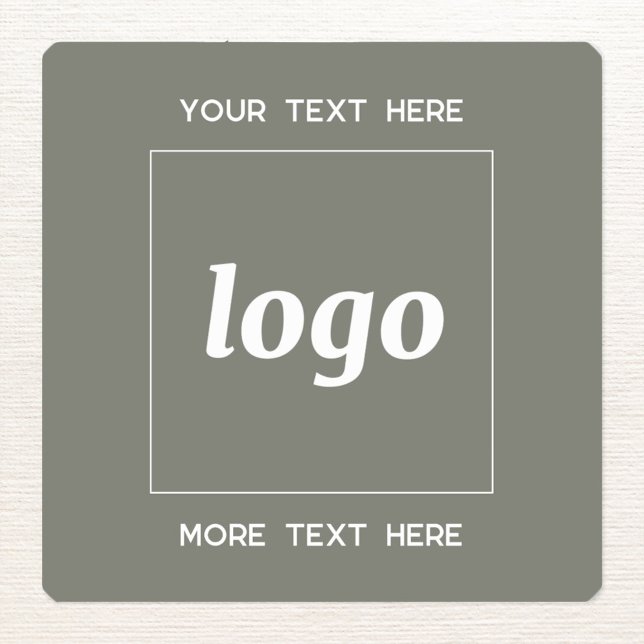 Sticker Carré Logo Simple Avec Texte Professionnel Sage Vert (Simple logo with custom text business branding promotional sage green stickers)