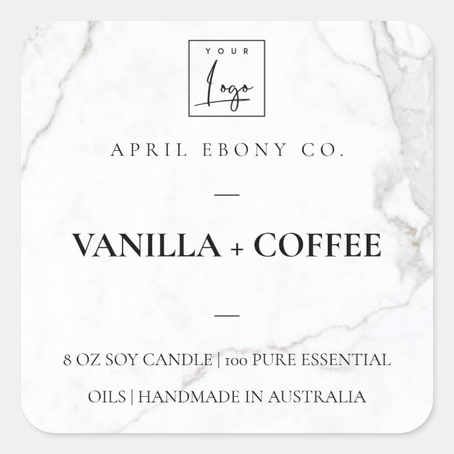 STICKER CARRÉ LOGO SIMPLE ÉLÉGANT EN PIERRE DE MARBRE BLANC MINI (Devant)