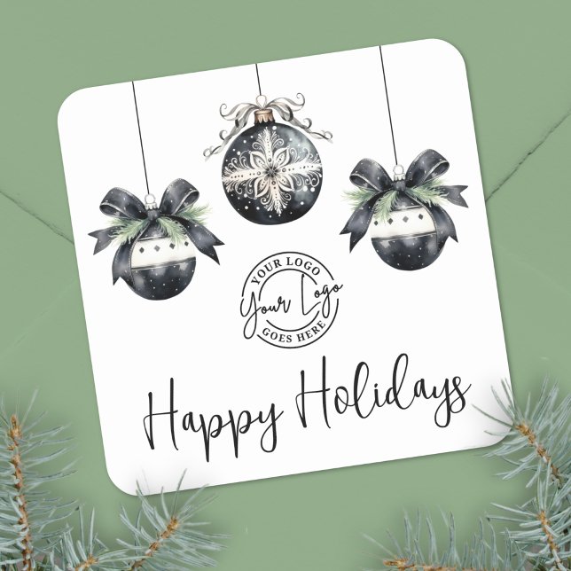 Sticker Carré Logo Simple Élégant Joyeuses Fêtes (Elegant Simple Logo Happy Holidays Square Sticker)