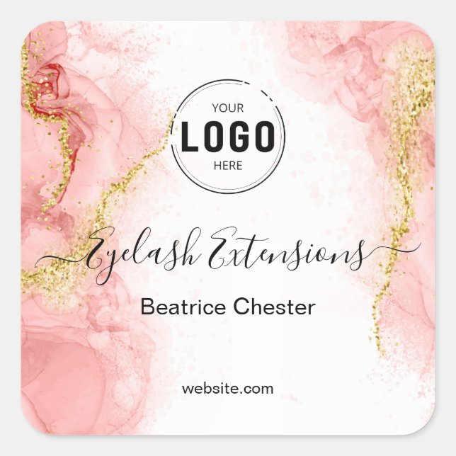 Sticker Carré Logo Typographie Agate Rose Pâle Or Coiffure Maqui (Devant)