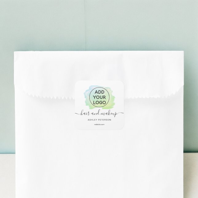 Sticker Carré Logo vert brosse typographie maquillage cheveux (Logo green brushstroke typography hair makeup square sticker)