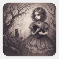 Lolita gothique avec des chatons noirs en forêt Éf