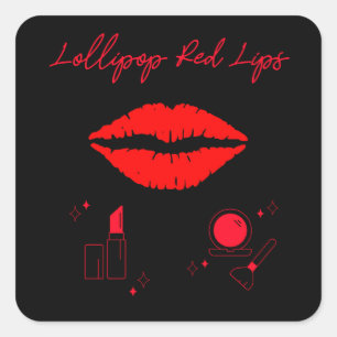 Sticker Carré Lollipop rouge lèvres. Bonbons de maquillage roug