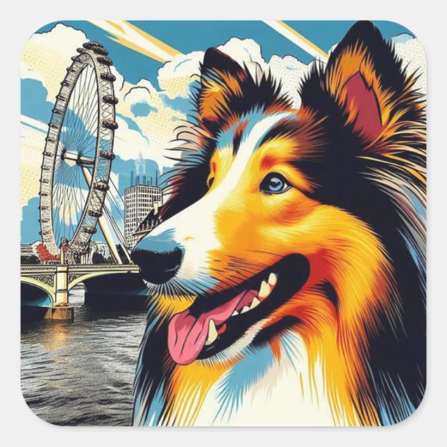 Sticker Carré London Collie (Devant)