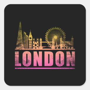 Sticker Carré London England City Skyline Cityscape Funny Cadeau