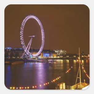 Sticker Carré London Eye, Tamise et lumières de