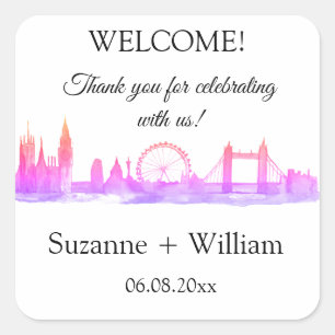 Sticker Carré Londres Angleterre skyline Pink Favors Mariage