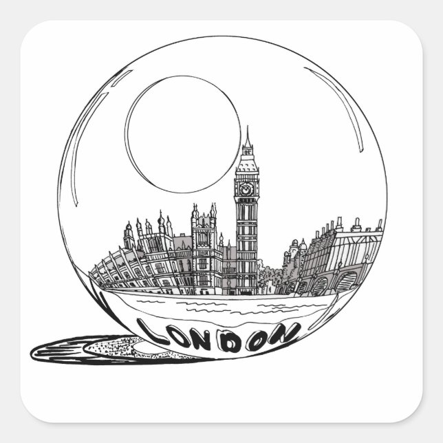Sticker Carré Londres dans une boule de verre. (Devant)