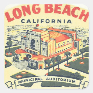 Sticker Carré Long Beach Californie voyage rétro