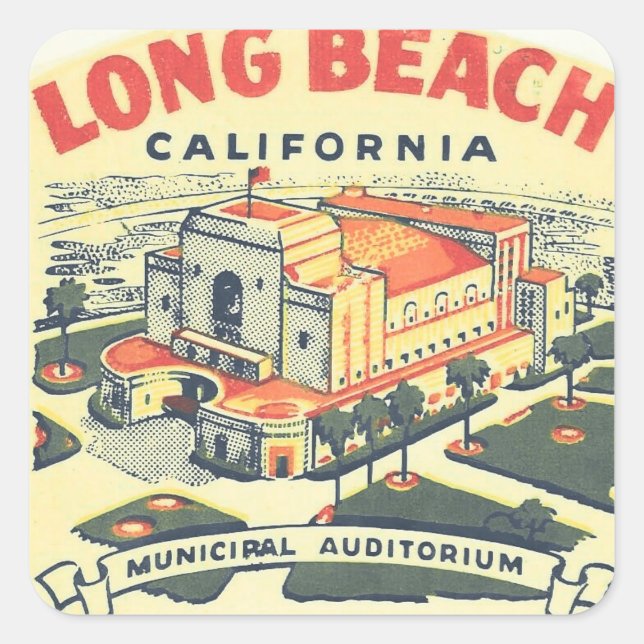 Sticker Carré Long Beach Californie voyage rétro (Devant)