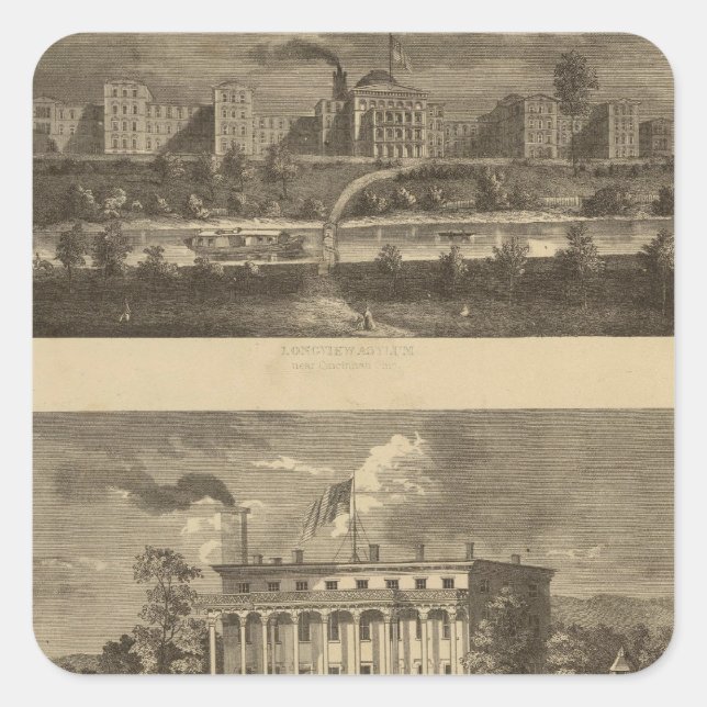 Sticker Carré Longview Asylum, Ohio (Devant)