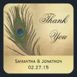 Sticker Carré Look vintage Peacock Feather Wedding Favoriser les<br><div class="desc">Une partie de l'ensemble de papier à lettres Mariage à thème plumes.</div>