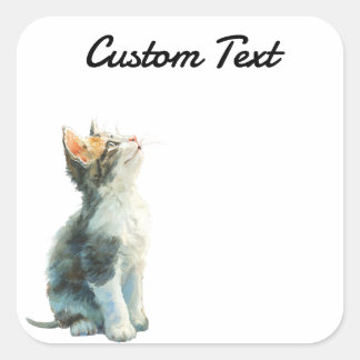 Sticker Carré Looking Up Cat -2 | Personalized Custom Text