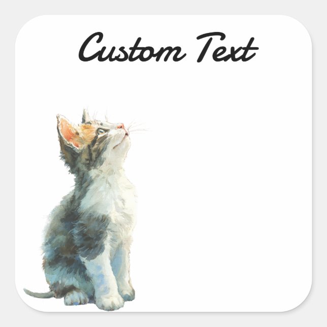 Sticker Carré Looking Up Cat -2 | Personalized Custom Text (Devant)
