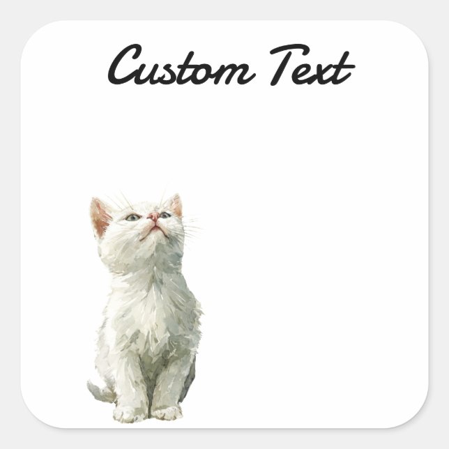 Sticker Carré Looking Up Cat -3 | Personalized Custom Text (Devant)