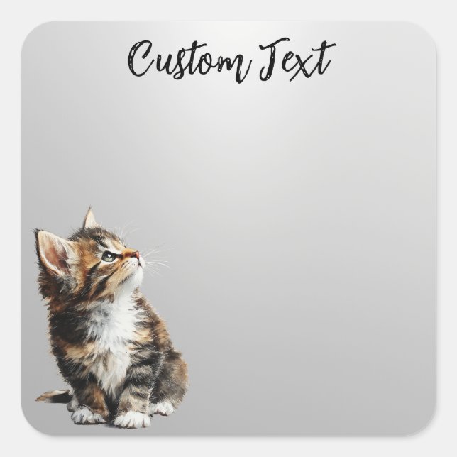 Sticker Carré Looking Up Cat -5 | Personalized Custom Text (Devant)