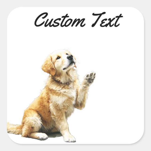 Sticker Carré Looking Up Puppy-4 | Personalized Custom Text (Devant)