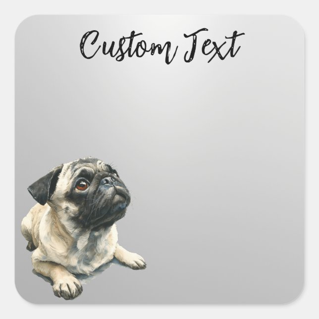 Sticker Carré Looking Up Puppy-5 | Personalized Custom Text (Devant)