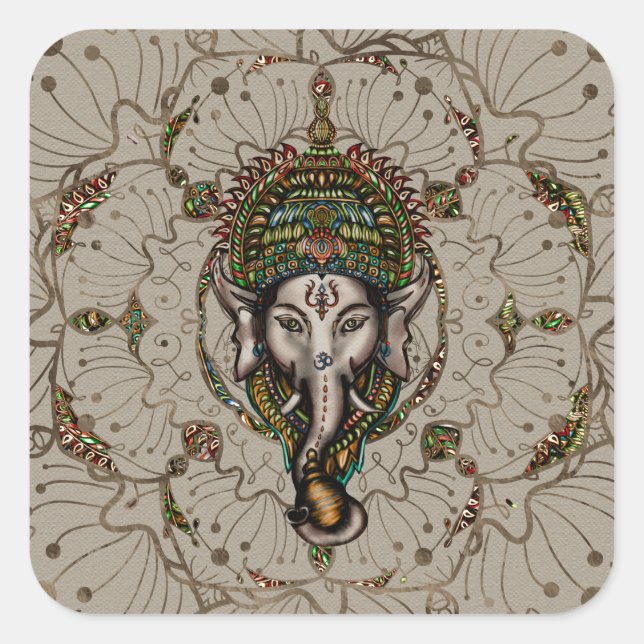 Sticker Carré Lord Ganesha - Couleur sur toile (Devant)