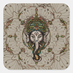 Sticker Carré Lord Ganesha - Couleur sur toile