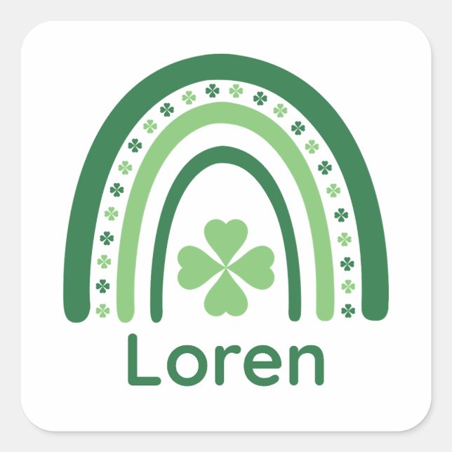 Sticker Carré Loren Nom Clover Boho Rainbow (Devant)