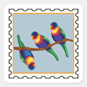 Sticker Carré lorikeets arc-en-ciel art de timbre australien