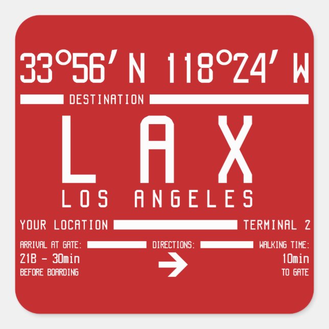 Sticker Carré Los Angeles LAX International Airport Code IATA (Devant)