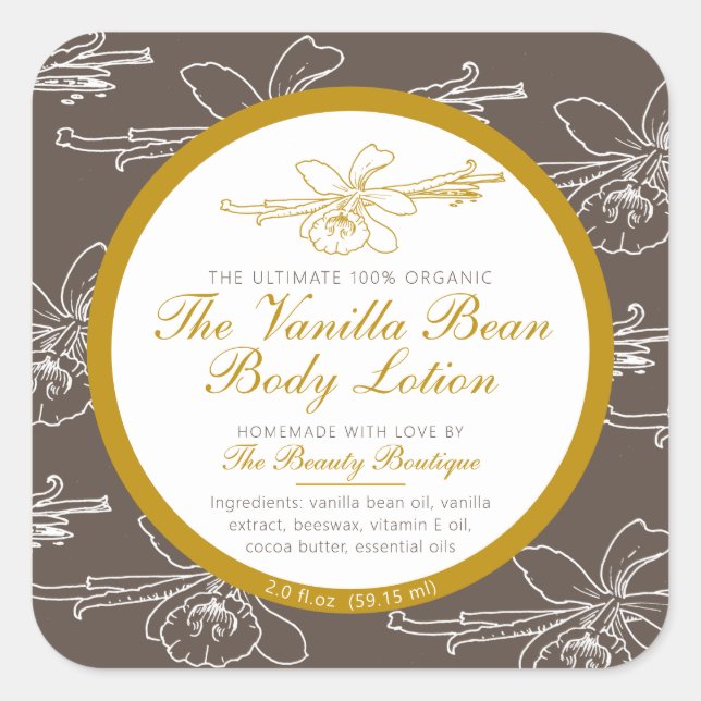 Sticker Carré Lotion corporelle maison vanille marron (Devant)