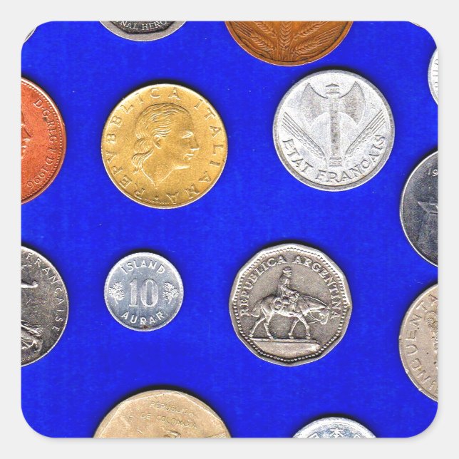 Sticker Carré lotsa vieilles pièces étrangères (Devant)