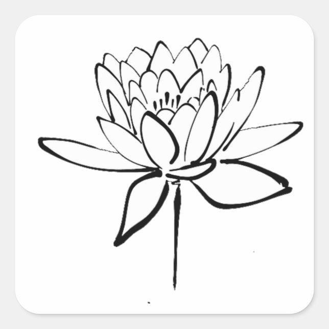 Sticker Carré Lotus Flower Black and White Ink Dessin Art (Devant)