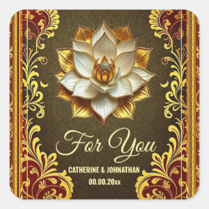 Sticker Carré Lotus flower Hindi floral bordeaux or indien