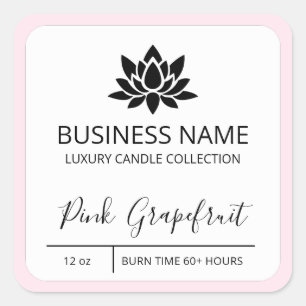 Sticker Carré Lotus Flower Pink Bordure Soy Chandelle Produit Ét