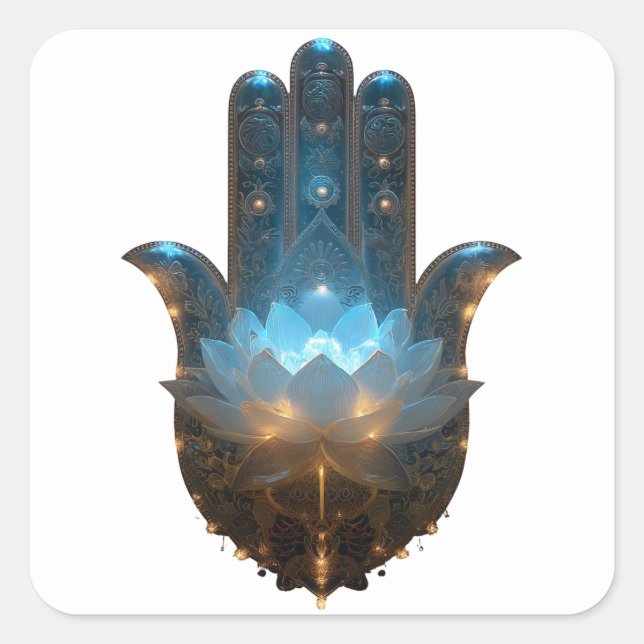Sticker Carré Lotus Illumination | Conception de la main Hamsa (Devant)